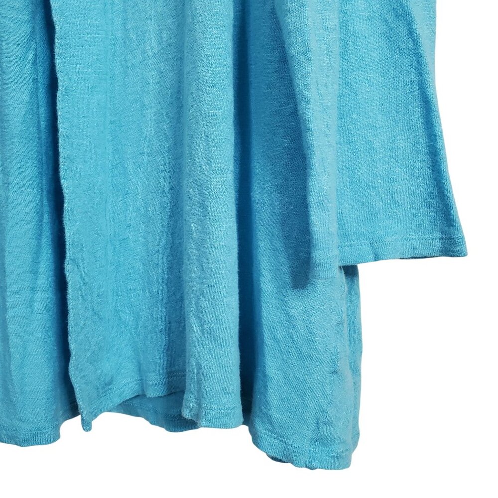J Jill Love Linen Size XL Cardigan Open Front 100% Linen Shirred Back Turquoise - Picture 9 of 10
